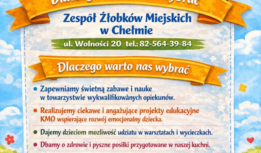 Rekrutacja do Zespołu Żłobków Miejskich w Chełmie już trwa!